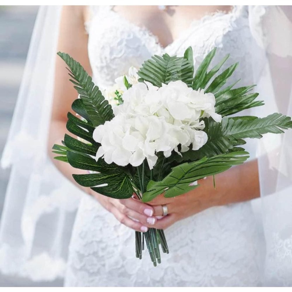 50 pieces | Jungle Tropical Leaves & White Hydrangeas Wedding Party Decor - Picture 3 of 6